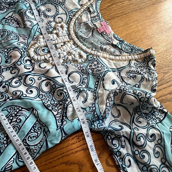 Lilly Pulitzer Sarah Tunic Dress Beaded Jeweled Neck Line Sleeves M Pale Blue - Picture 6 of 11
